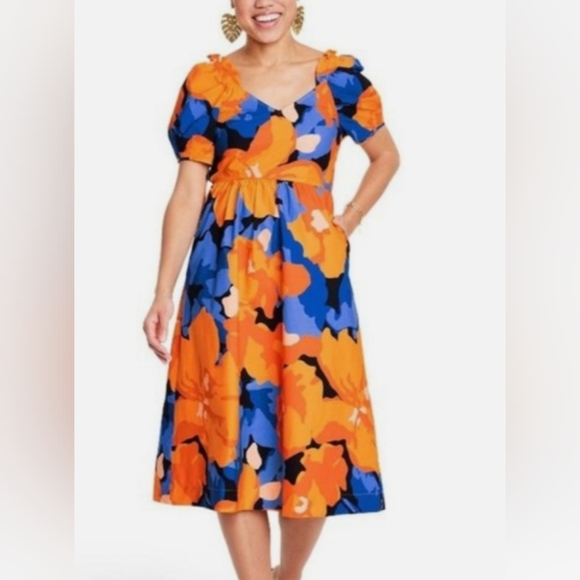 New Tabitha Brown x Target Vibrant Print Dress Open Tie Back Cotton - Picture 10 of 10